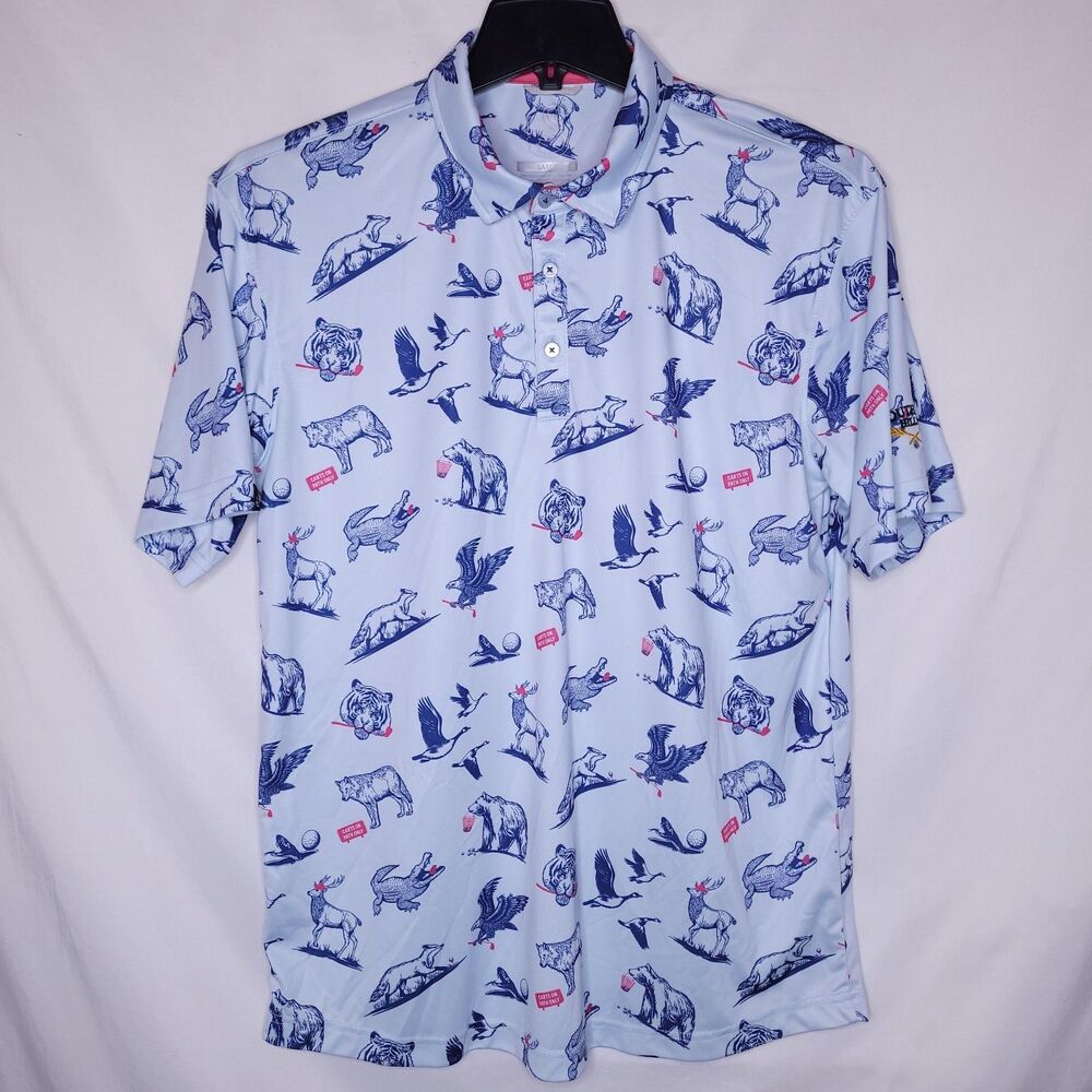 Swannies Golf Polo Shirt Mens Large Light Blue Ted Animal Print